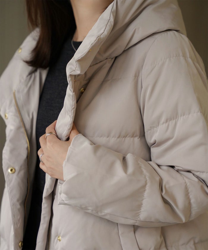 ショート丈 フード付き ダウン コート レディース アウター おしゃれ おすすめ きれいめ ビジネス 可愛い ホワイト グレージュ ネイビー ブラック M