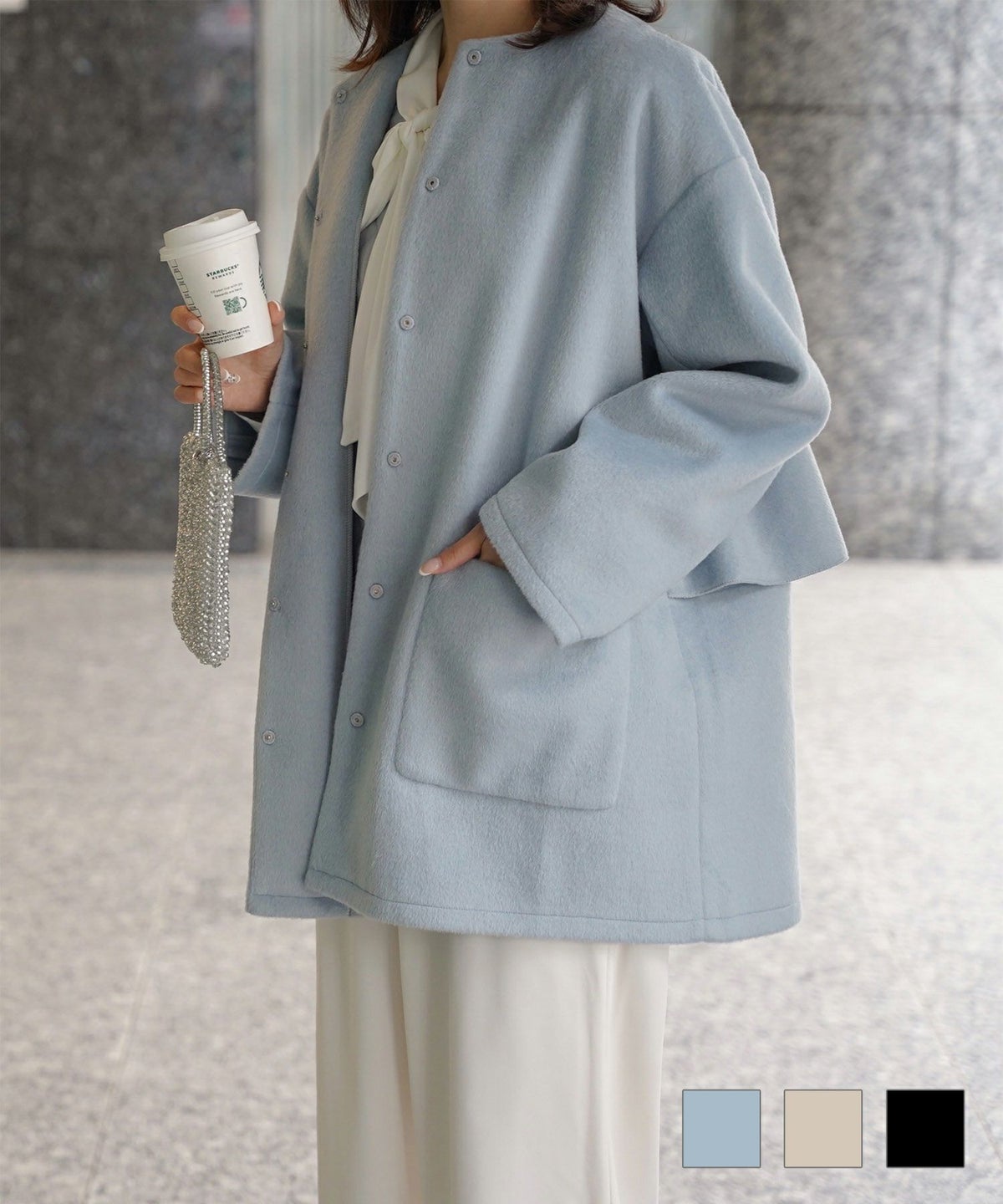 ライナー ベスト付き コート アウター レディース キルティング ベスト 2way 暖かい 可愛い きれいめ サックス ベージュ ブラック M ライナー ベスト付き コート HUIT