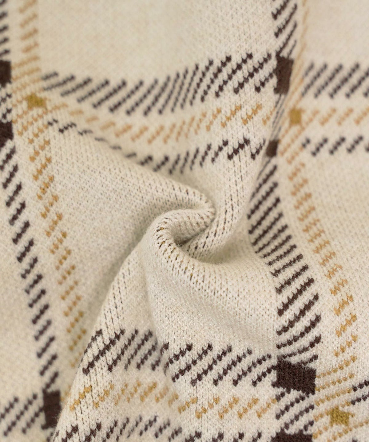 ワンピース ニット 襟 フロントファスナー カフス 配色 バイカラー ボタン タイト ナロー セミフレア 膝下丈 チェック柄 ロービングチェック 秋 冬 春 ブラウン グレー ネイビー ベージュ アイボリー 上品 フェミニン 大人 エレガント 長袖