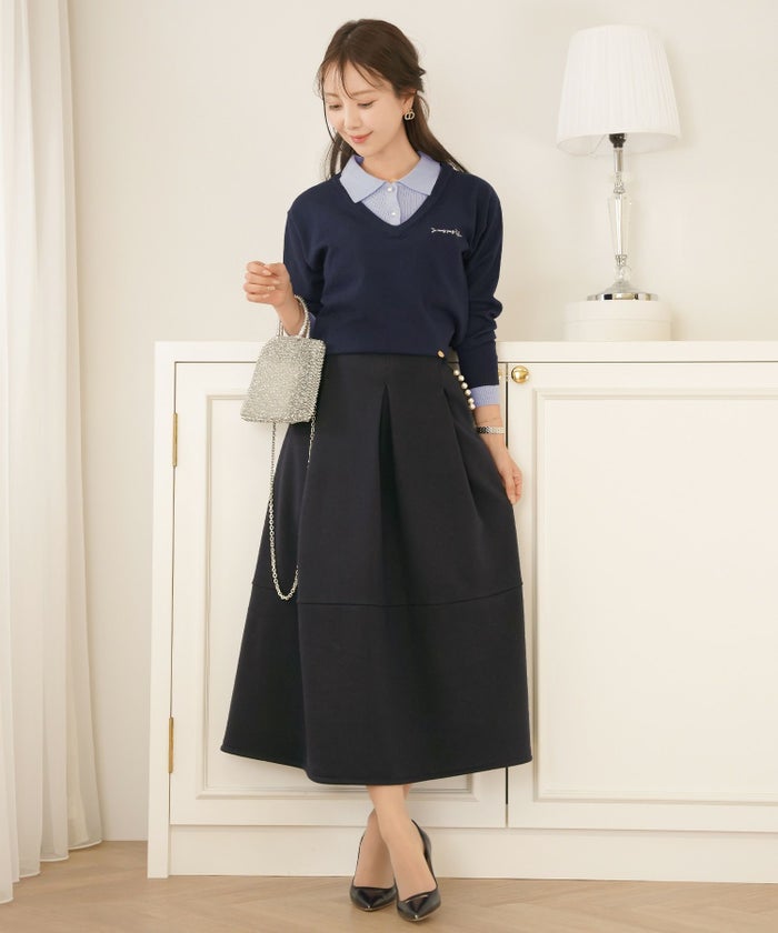 ボトムス フレアスカート タック パール ポケット スカート 上品 エレガント フェミニン きれいめ 裏起毛 起毛 あたたかい 秋 冬 ジョイントスペース