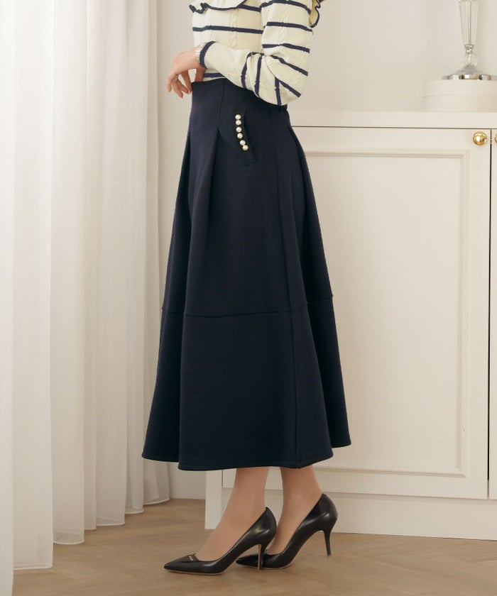 ボトムス フレアスカート タック パール ポケット スカート 上品 エレガント フェミニン きれいめ 裏起毛 起毛 あたたかい 秋 冬 ジョイントスペース