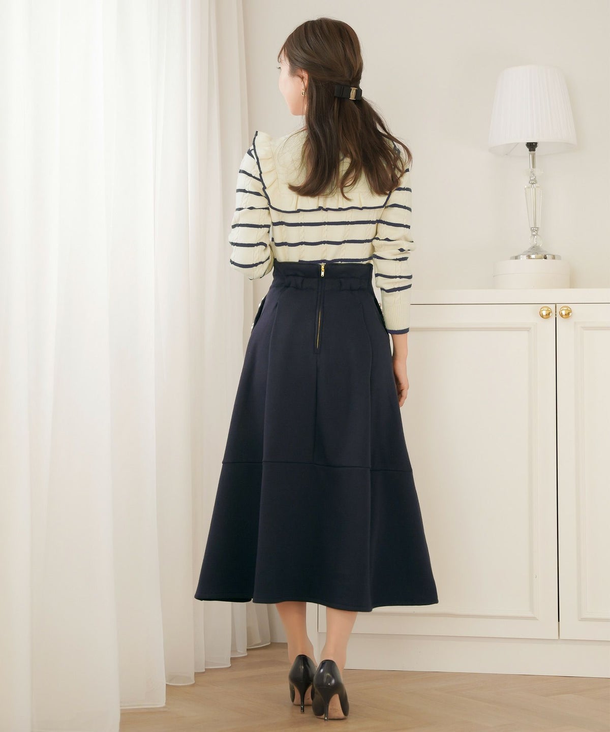 ボトムス フレアスカート タック パール ポケット スカート 上品 エレガント フェミニン きれいめ 裏起毛 起毛 あたたかい 秋 冬 ジョイントスペース