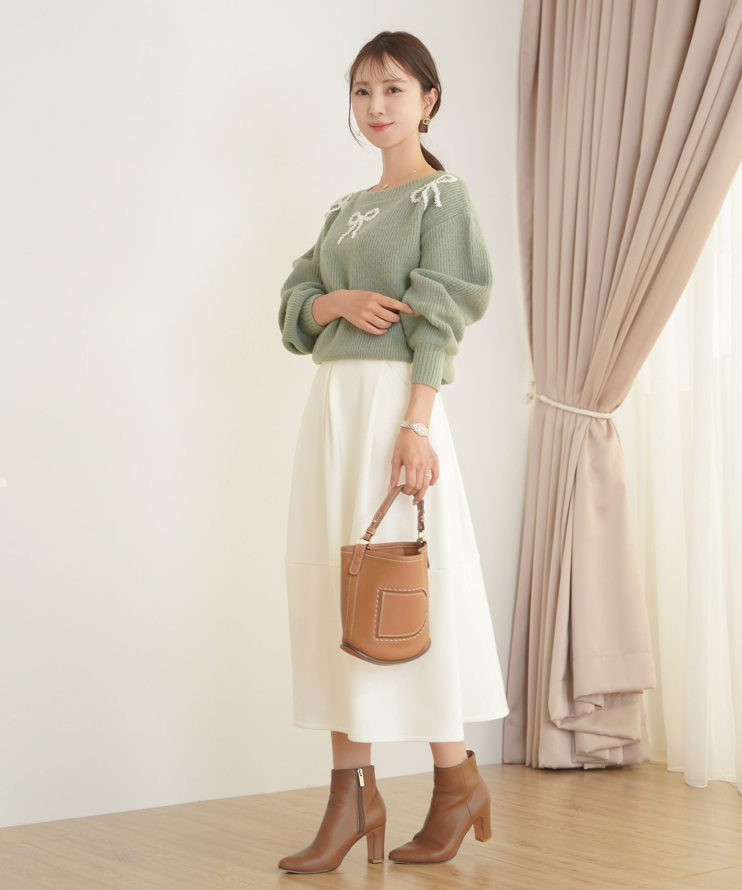 ゴム調整 裏起毛 ハイウエスト スカート le reve vaniller 全4色