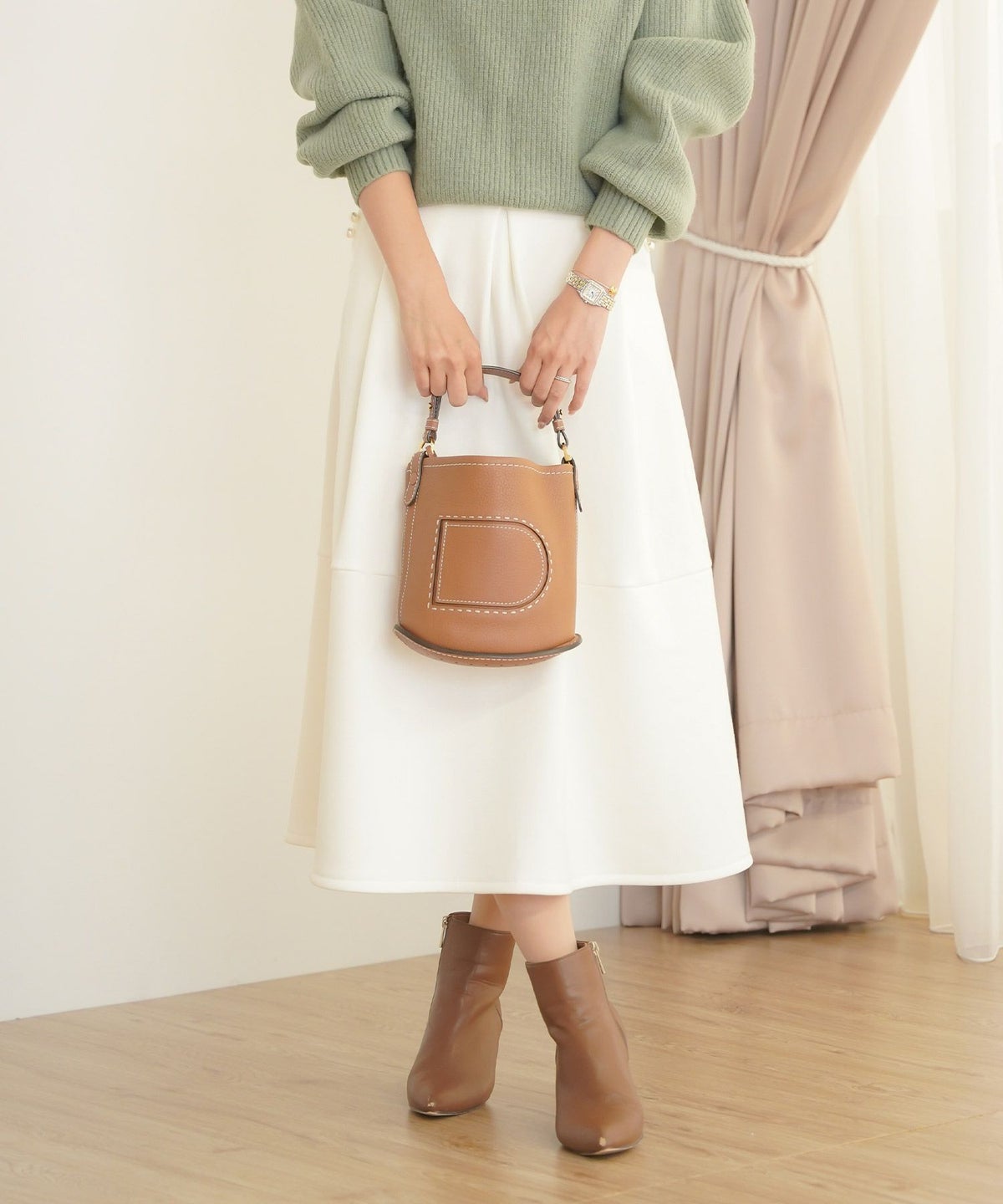 ボトムス フレアスカート タック パール ポケット スカート 上品 エレガント フェミニン きれいめ 裏起毛 起毛 あたたかい 秋 冬 ジョイントスペース