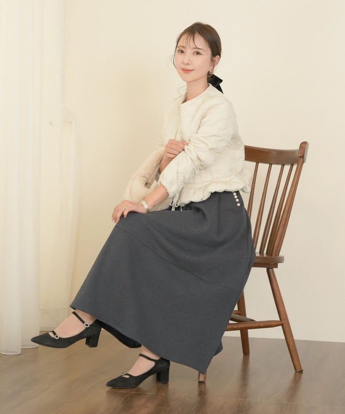 ボトムス フレアスカート タック パール ポケット スカート 上品 エレガント フェミニン きれいめ 裏起毛 起毛 あたたかい 秋 冬 ジョイントスペース