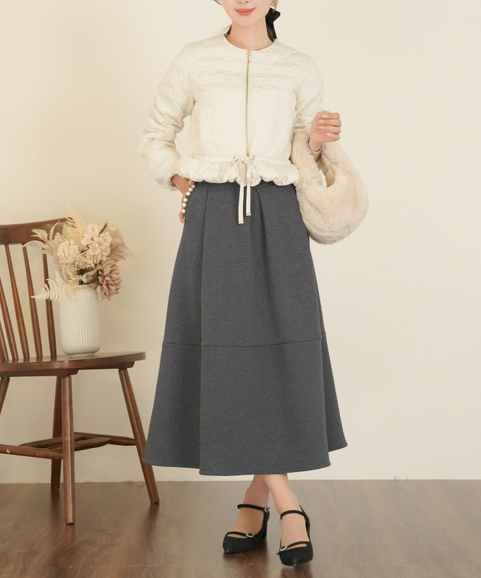 ボトムス フレアスカート タック パール ポケット スカート 上品 エレガント フェミニン きれいめ 裏起毛 起毛 あたたかい 秋 冬 ジョイントスペース