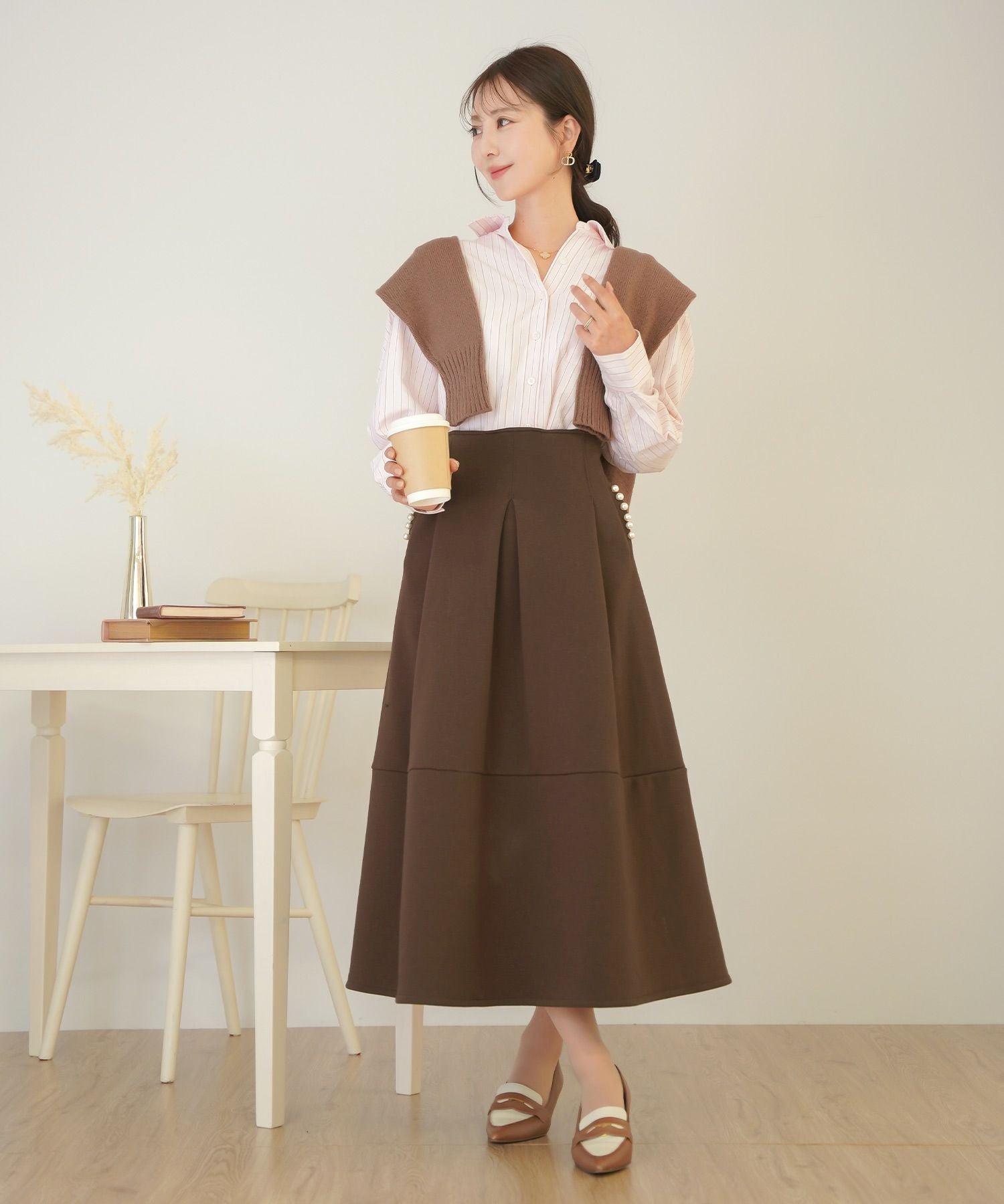 CLEARANCE-SALE ゴム調整 裏起毛 ハイウエスト スカート le reve