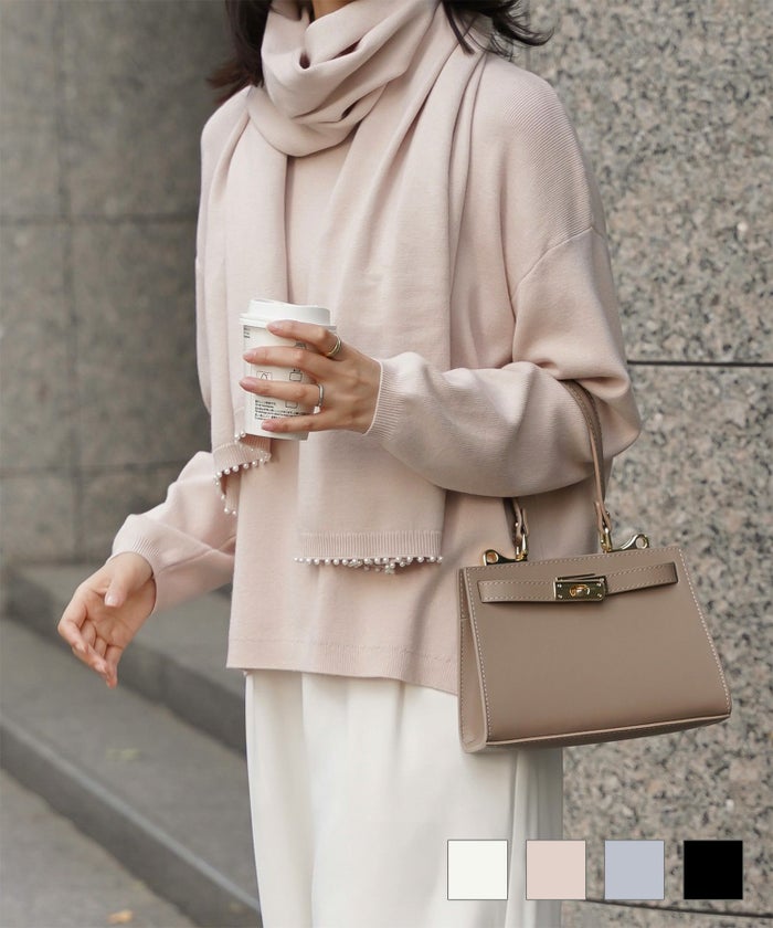 ストール付きニットプルオーバー 2点セット レディース アンゴラタッチ 秋 冬 アイボリー ピンク サックス ブラック M ストール付き ニット プルオーバー HUIT