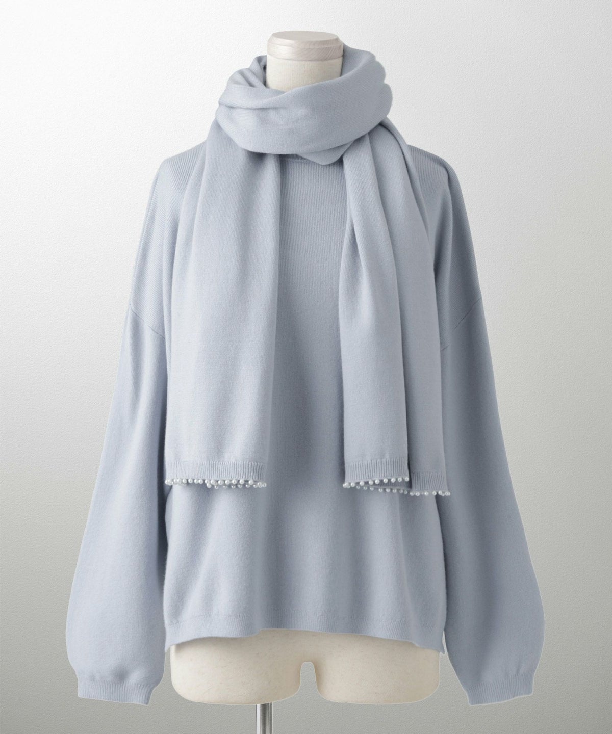 ストール付きニットプルオーバー 2点セット レディース アンゴラタッチ 秋 冬 アイボリー ピンク サックス ブラック M