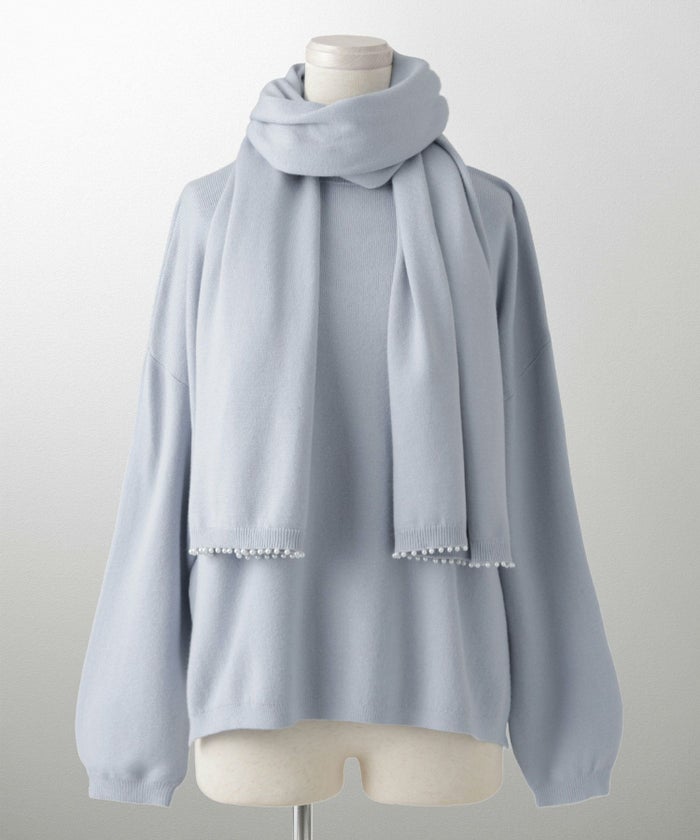 ストール付きニットプルオーバー 2点セット レディース アンゴラタッチ 秋 冬 アイボリー ピンク サックス ブラック M