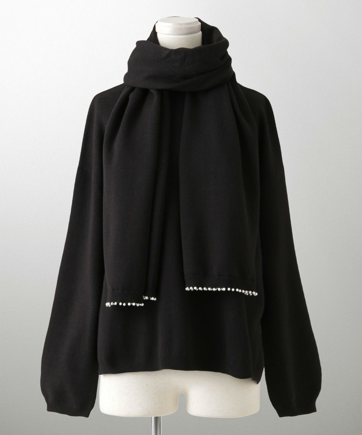 ストール付きニットプルオーバー 2点セット レディース アンゴラタッチ 秋 冬 アイボリー ピンク サックス ブラック M