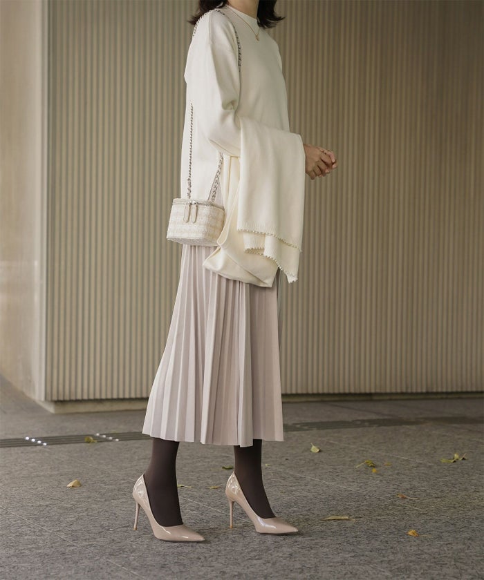 ストール付きニットプルオーバー 2点セット レディース アンゴラタッチ 秋 冬 アイボリー ピンク サックス ブラック M