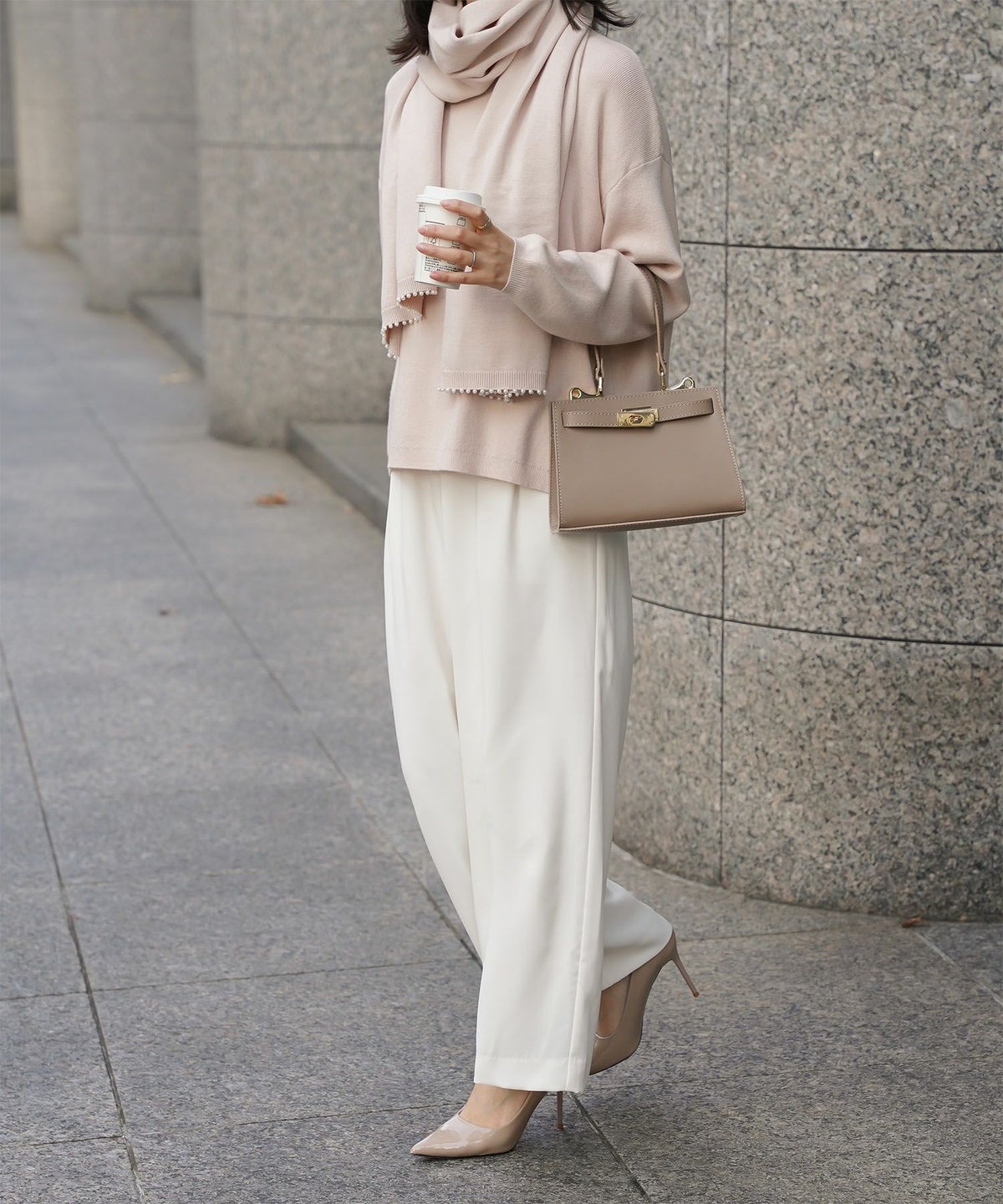 ストール付きニットプルオーバー 2点セット レディース アンゴラタッチ 秋 冬 アイボリー ピンク サックス ブラック M