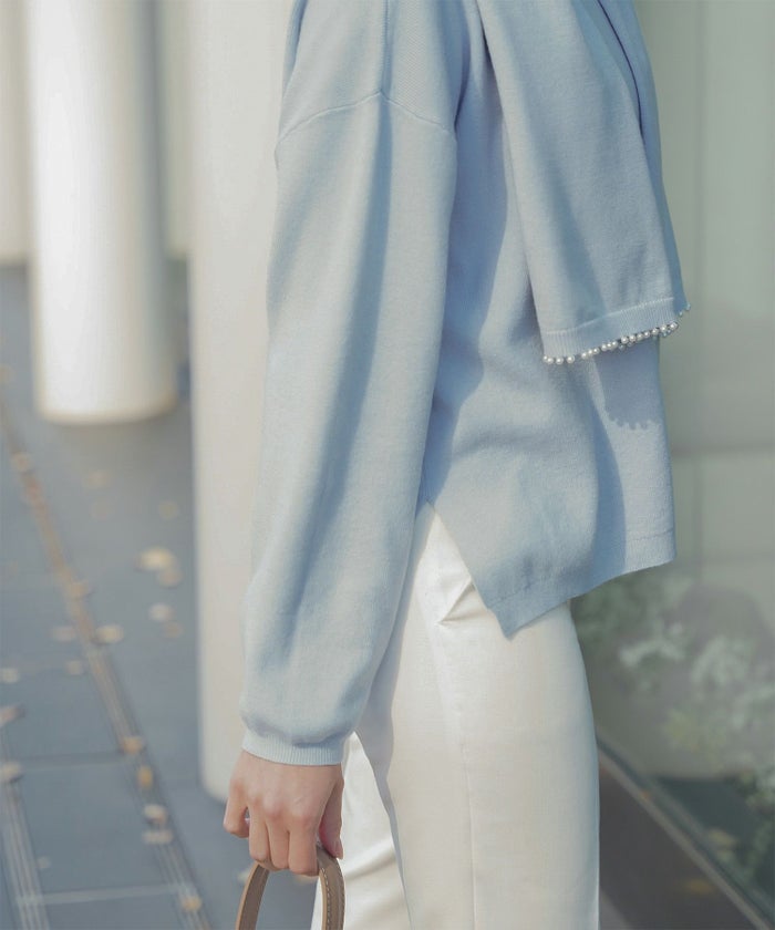 ストール付きニットプルオーバー 2点セット レディース アンゴラタッチ 秋 冬 アイボリー ピンク サックス ブラック M