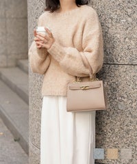 ラメフワニットトップス トップス レディース 長袖 秋 冬 ウォッシャブル ブークレ ライトグレー アプリコット モカ M ラメフワニット トップス HUIT