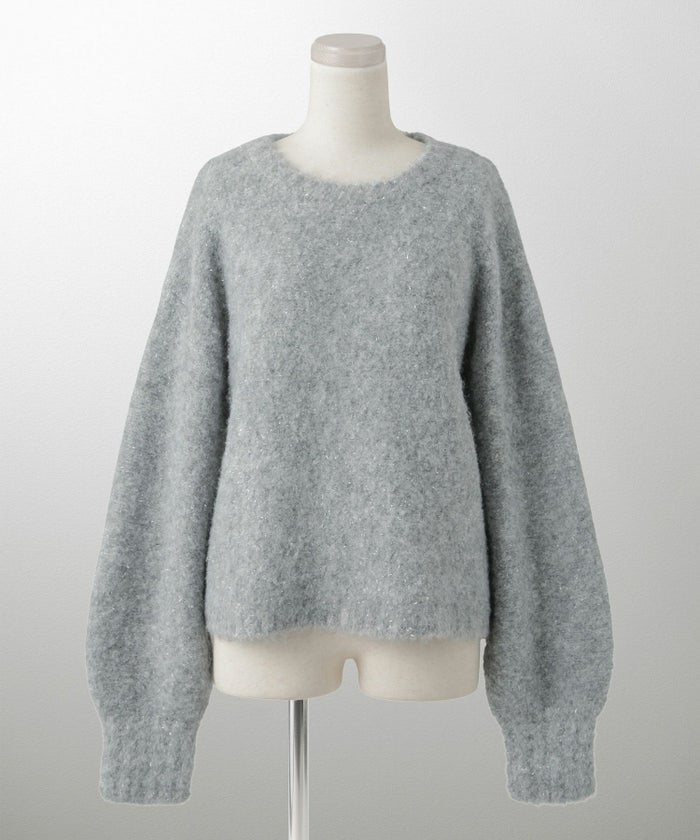 ラメフワニットトップス トップス レディース 長袖 秋 冬 ウォッシャブル ブークレ ライトグレー アプリコット モカ M