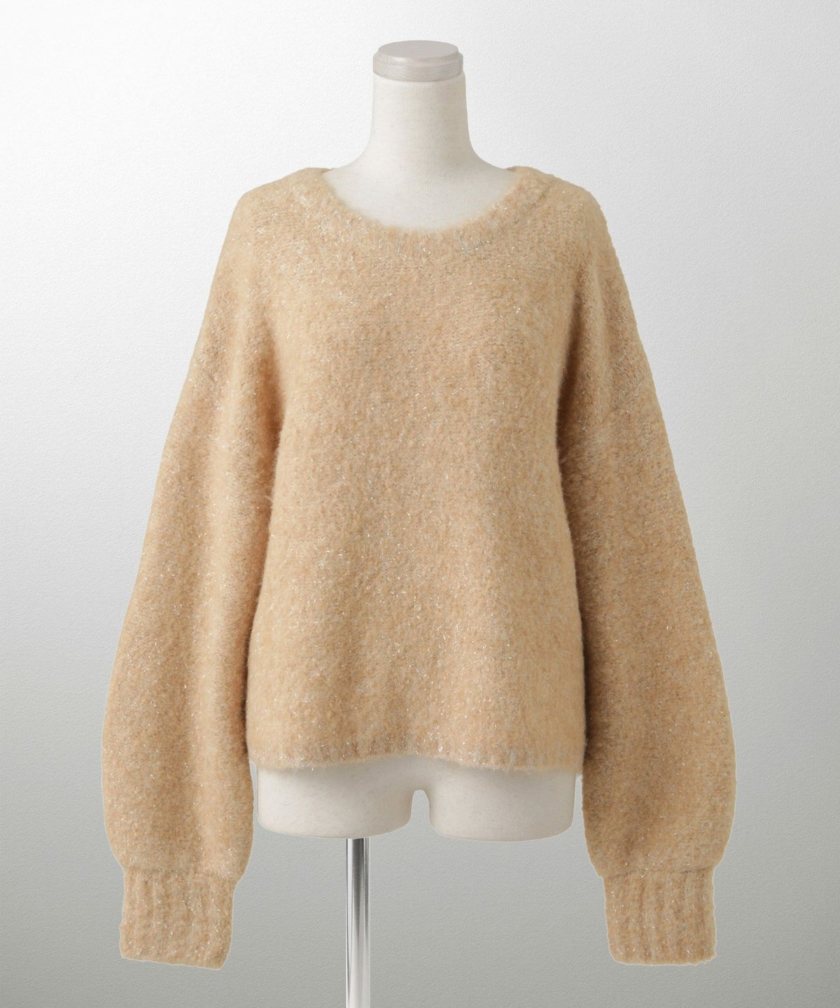 ラメフワニットトップス トップス レディース 長袖 秋 冬 ウォッシャブル ブークレ ライトグレー アプリコット モカ M