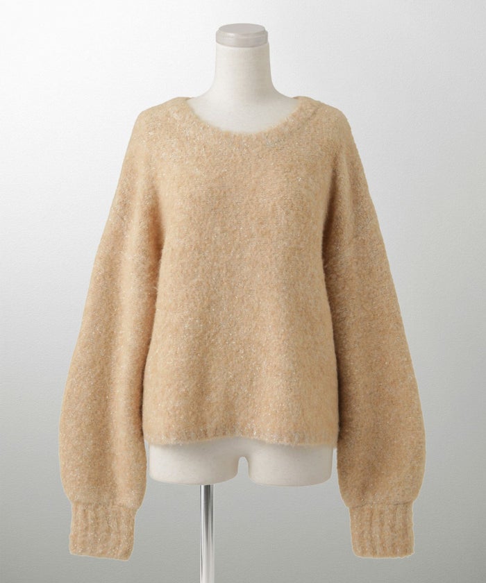 ラメフワニットトップス トップス レディース 長袖 秋 冬 ウォッシャブル ブークレ ライトグレー アプリコット モカ M