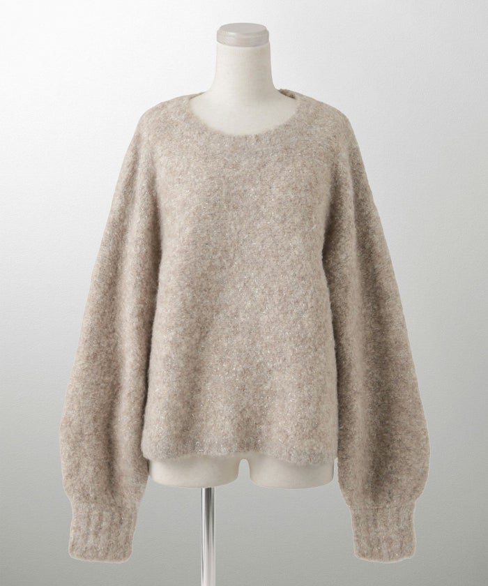 ラメフワニットトップス トップス レディース 長袖 秋 冬 ウォッシャブル ブークレ ライトグレー アプリコット モカ M