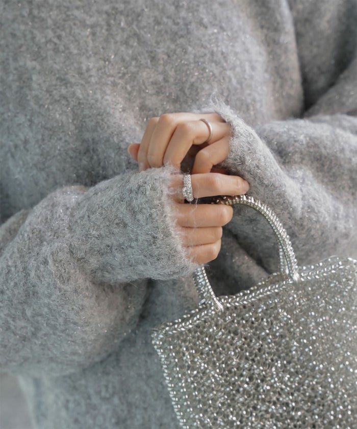 ラメフワニットトップス トップス レディース 長袖 秋 冬 ウォッシャブル ブークレ ライトグレー アプリコット モカ M