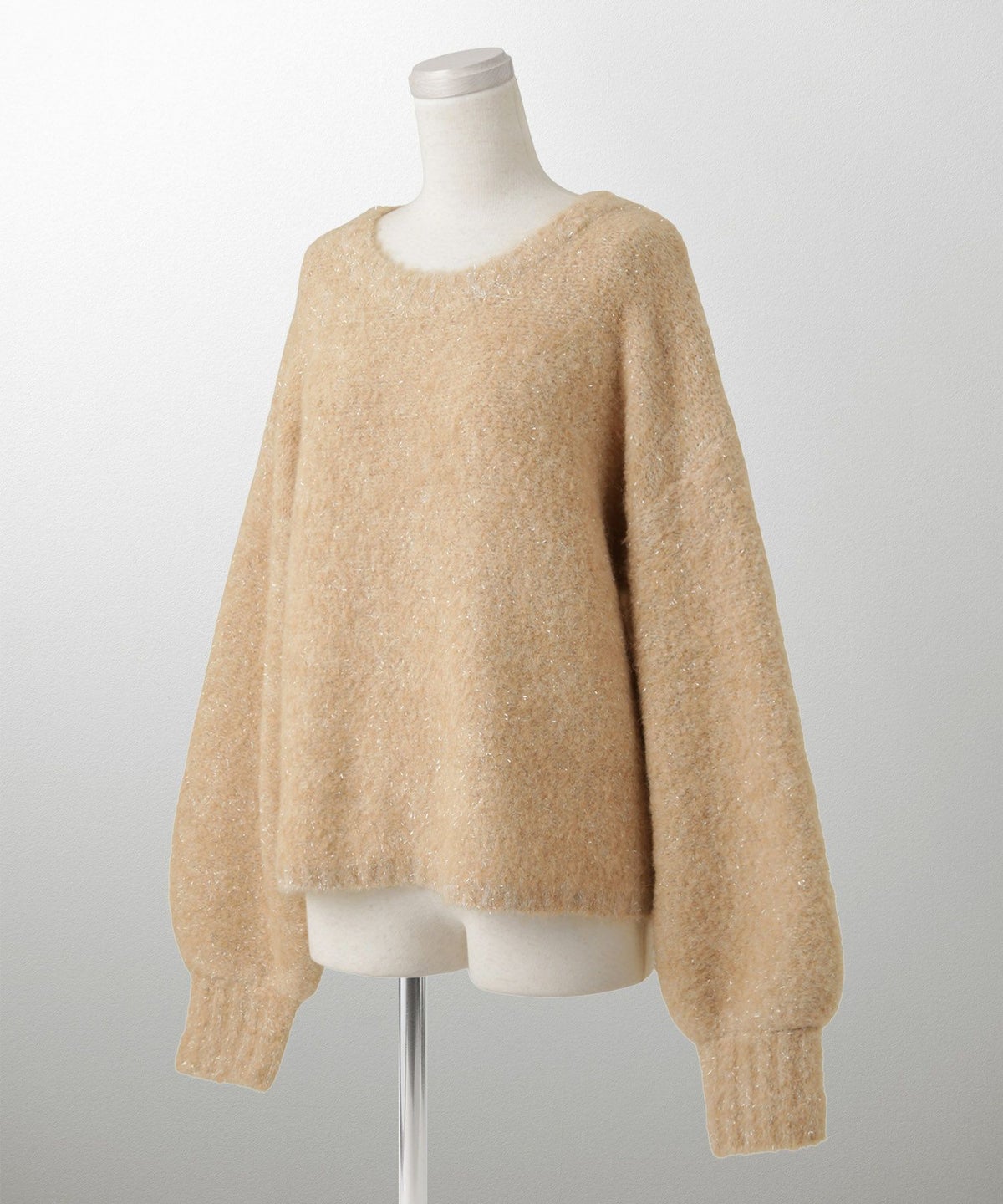 ラメフワニットトップス トップス レディース 長袖 秋 冬 ウォッシャブル ブークレ ライトグレー アプリコット モカ M