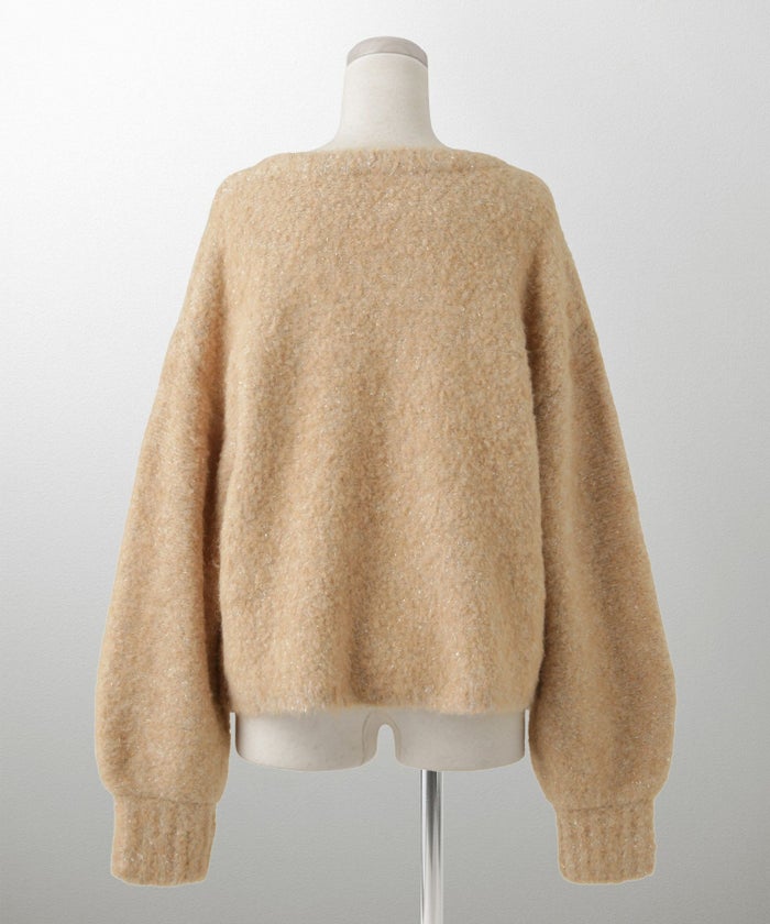 ラメフワニットトップス トップス レディース 長袖 秋 冬 ウォッシャブル ブークレ ライトグレー アプリコット モカ M