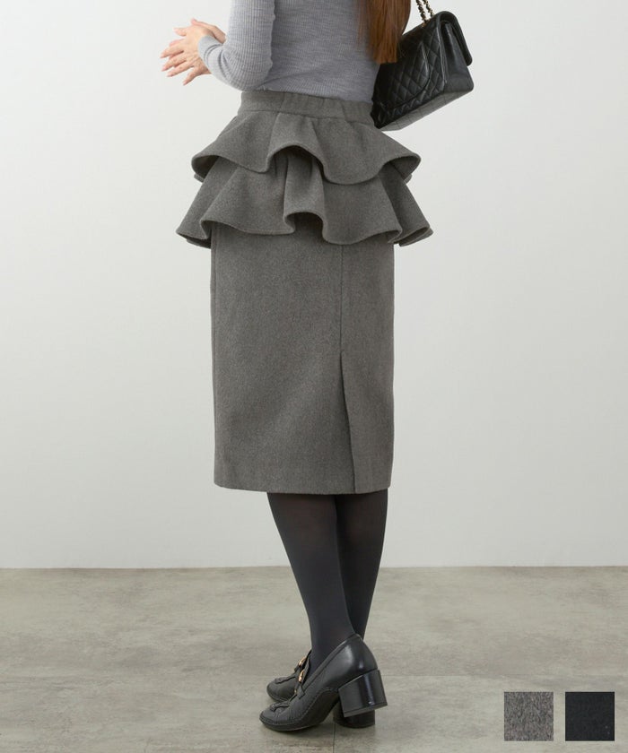 レディース大人可愛い上品きれいめ体型カバーオフィス大人カジュアルフェミニンジョイントスペース ペプラム フリル タイト スカート Liala×PG