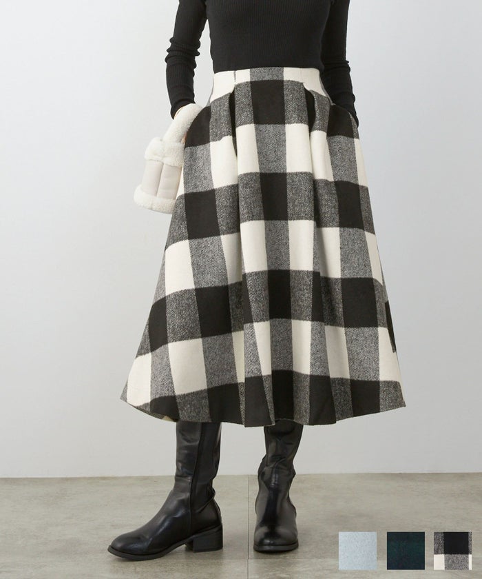 レディース 大人可愛い 上品 きれいめ 体型カバー オフィス 大人カジュアル フェミニン 柄 秋冬 ジョイントスペース ハイウエスト フレア スカート Liala×PG