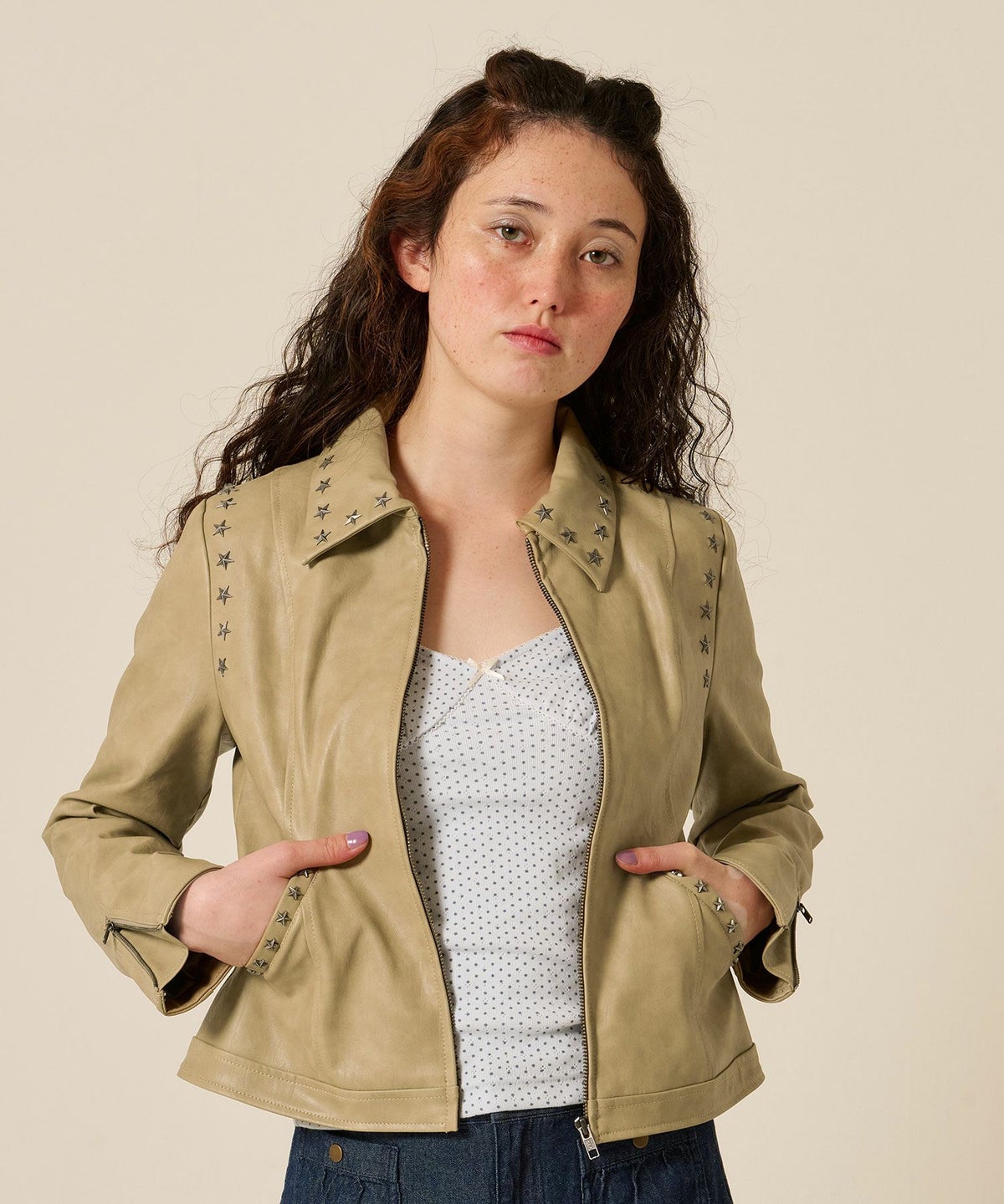 星スタッズ/レザー/ ジャケット