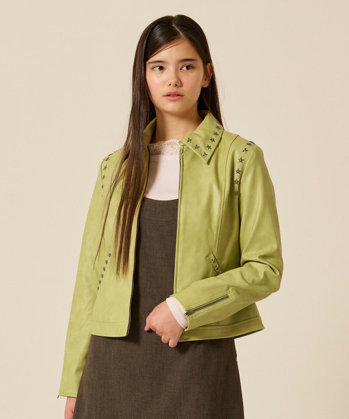 星スタッズ/レザー/ ジャケット