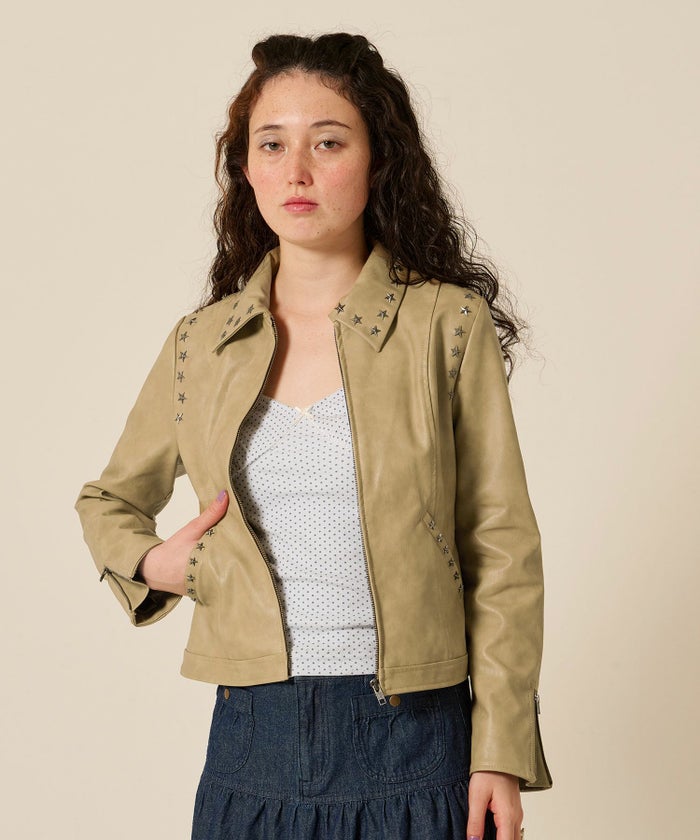 星スタッズ/レザー/ ジャケット