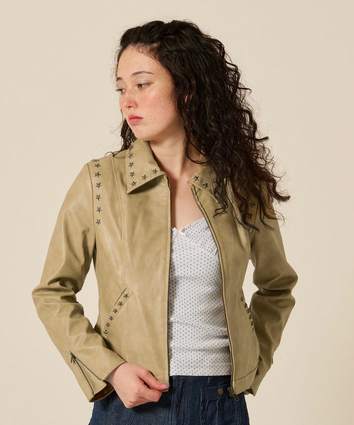 星スタッズ/レザー/ ジャケット