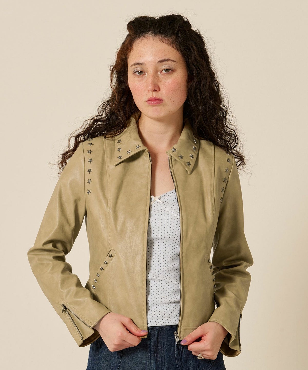 星スタッズ/レザー/ ジャケット