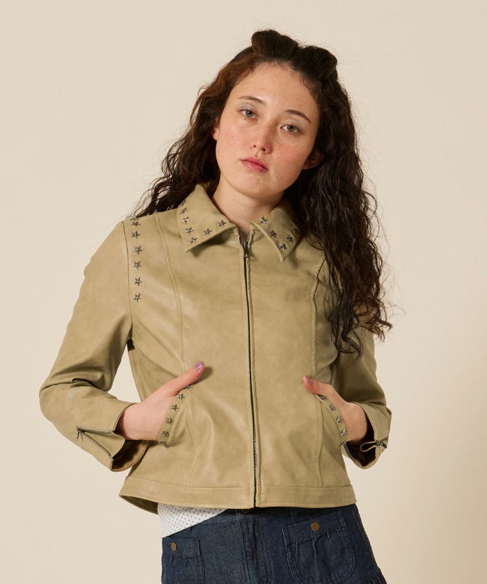 星スタッズ/レザー/ ジャケット