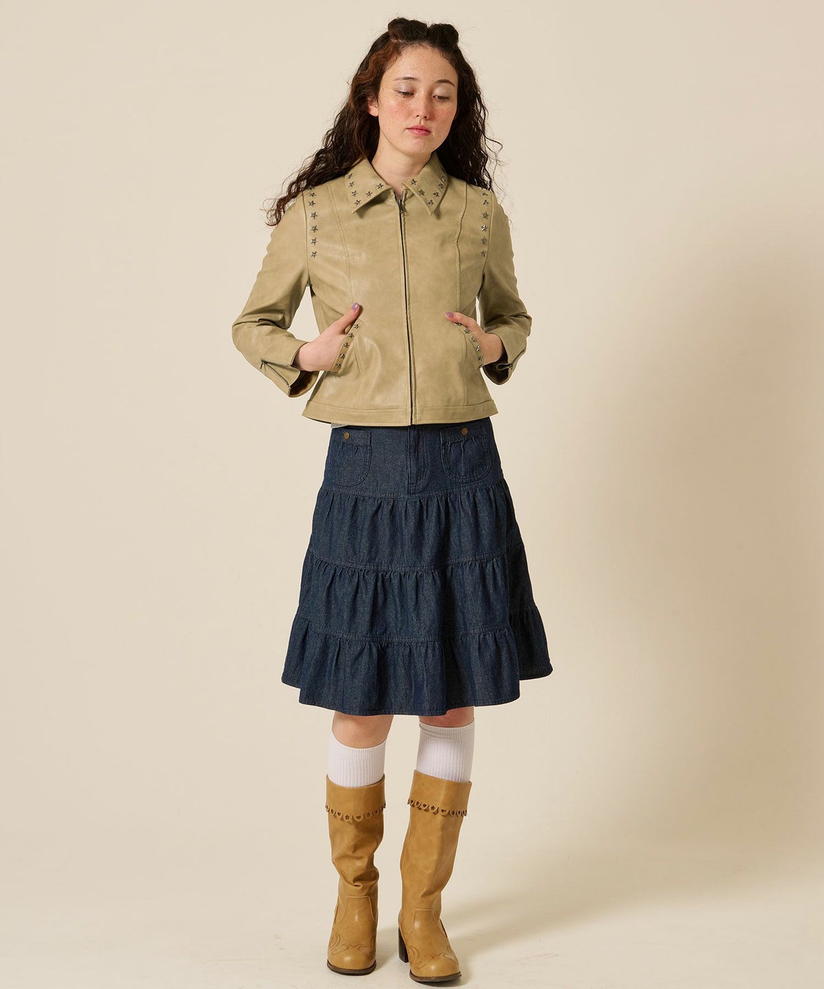 星スタッズ/レザー/ ジャケット