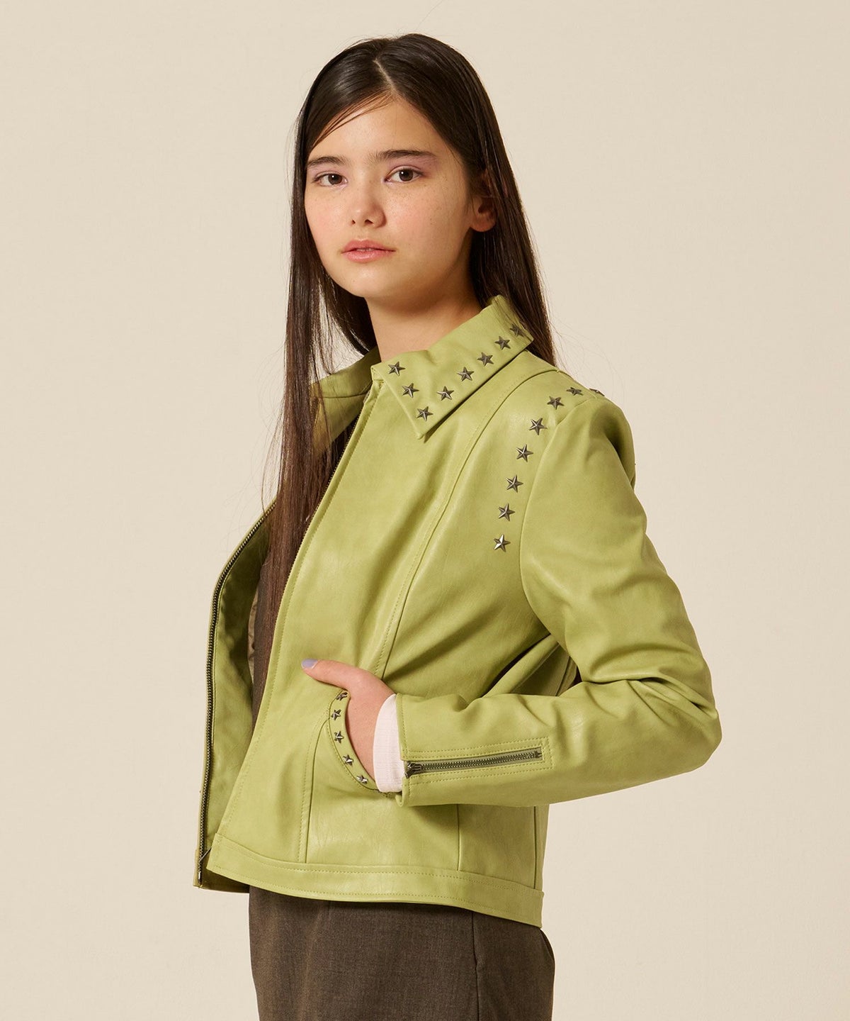 星スタッズ/レザー/ ジャケット