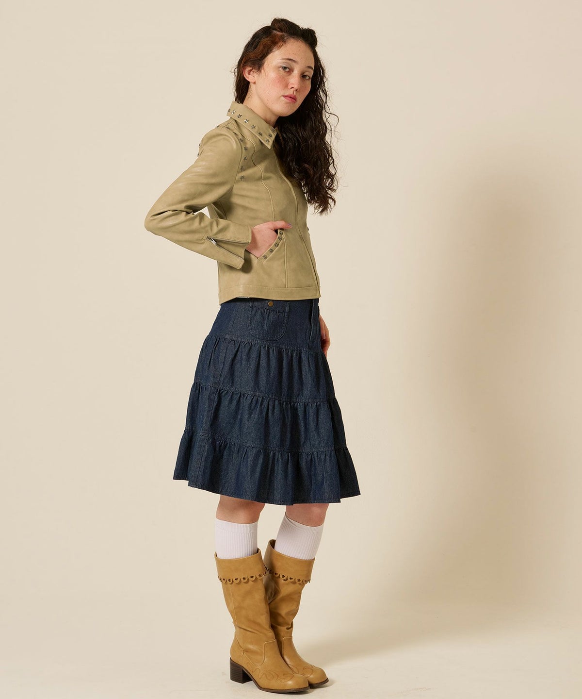 星スタッズ/レザー/ ジャケット