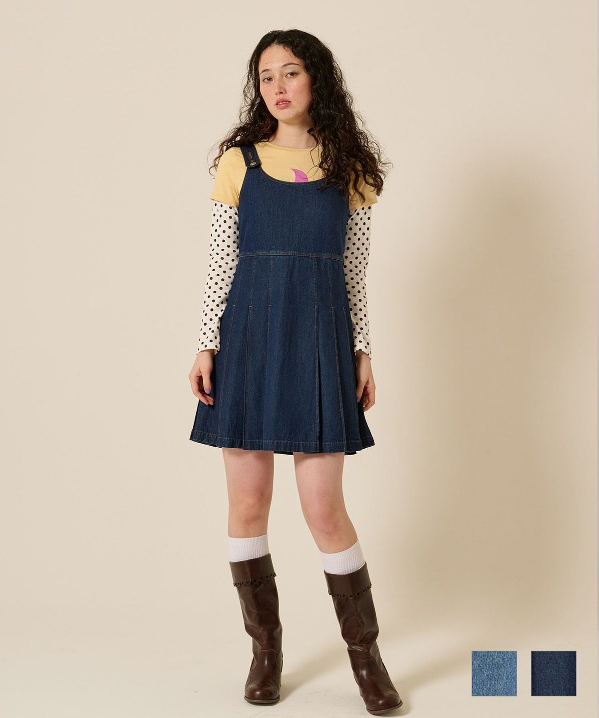 デニム/プリーツ/ジャンスカ/ワンピース 