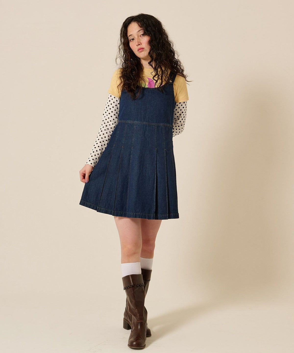 デニム/プリーツ/ジャンスカ/ワンピース