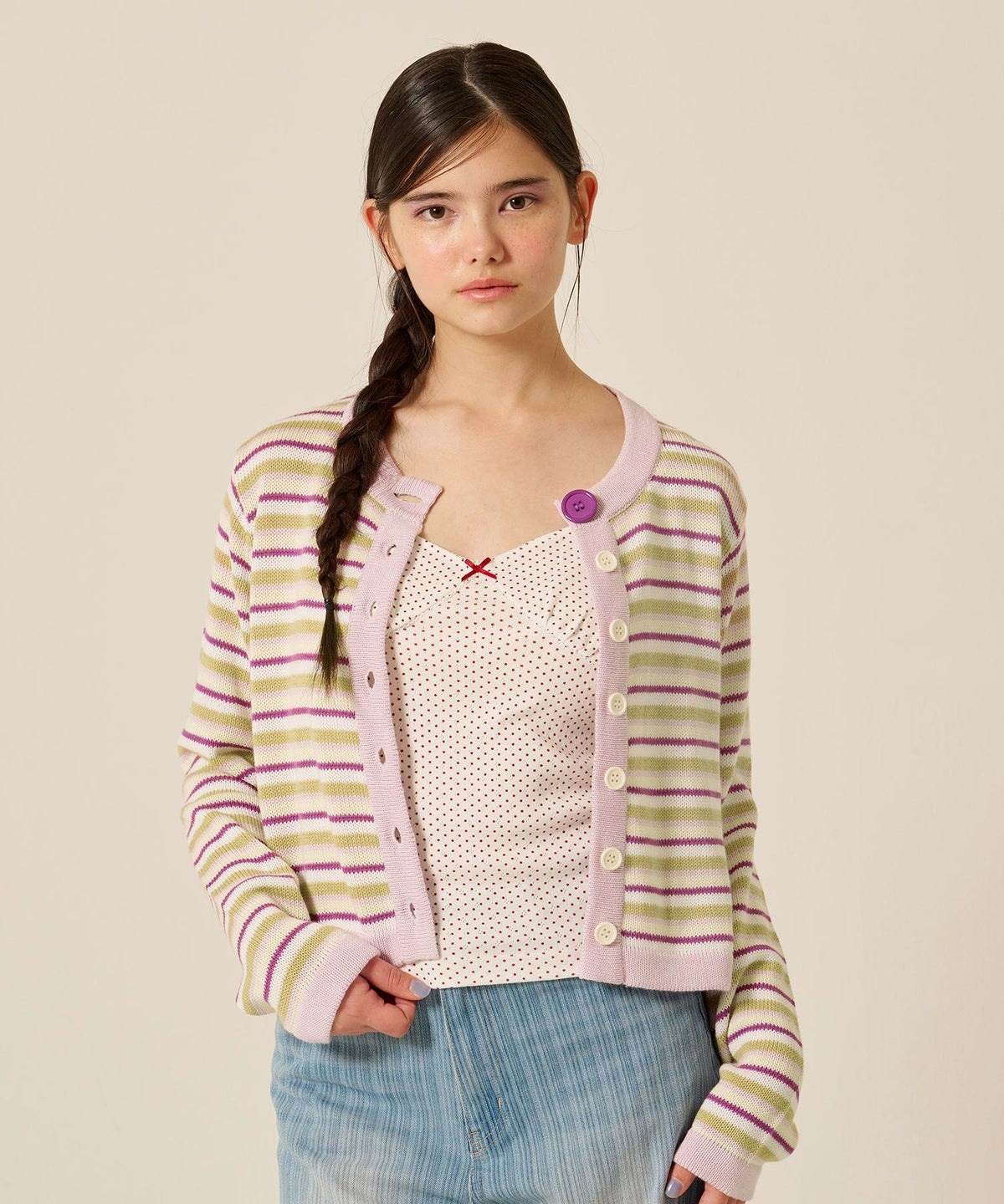 ボーダー/カーディガン/パープル