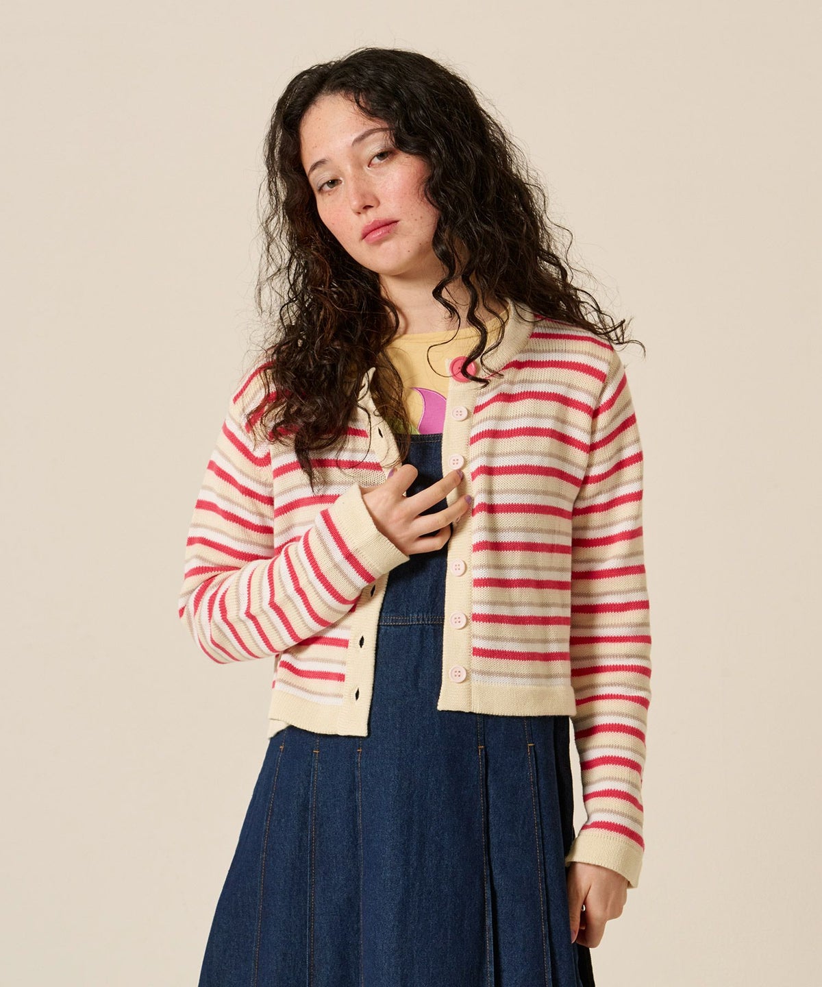 ボーダー/カーディガン/ピンク