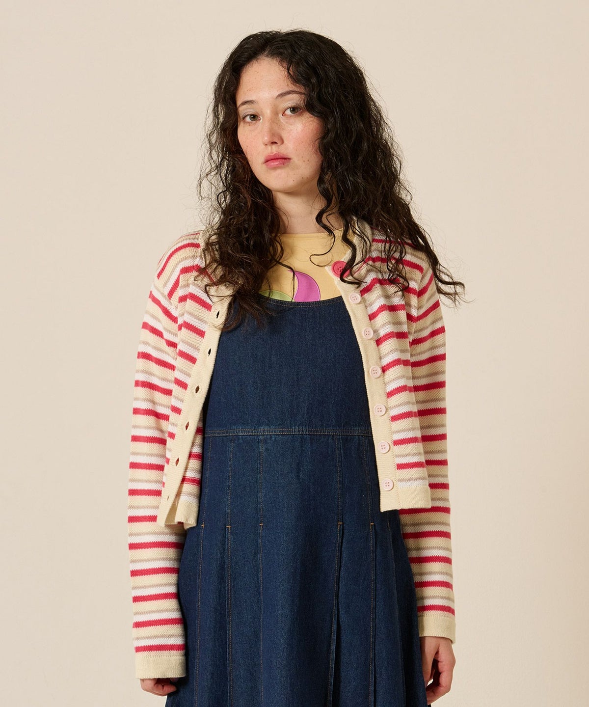 ボーダー/カーディガン/ピンク