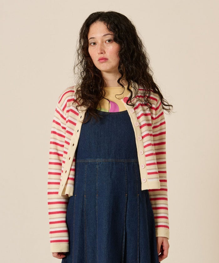 ボーダー/カーディガン/ピンク