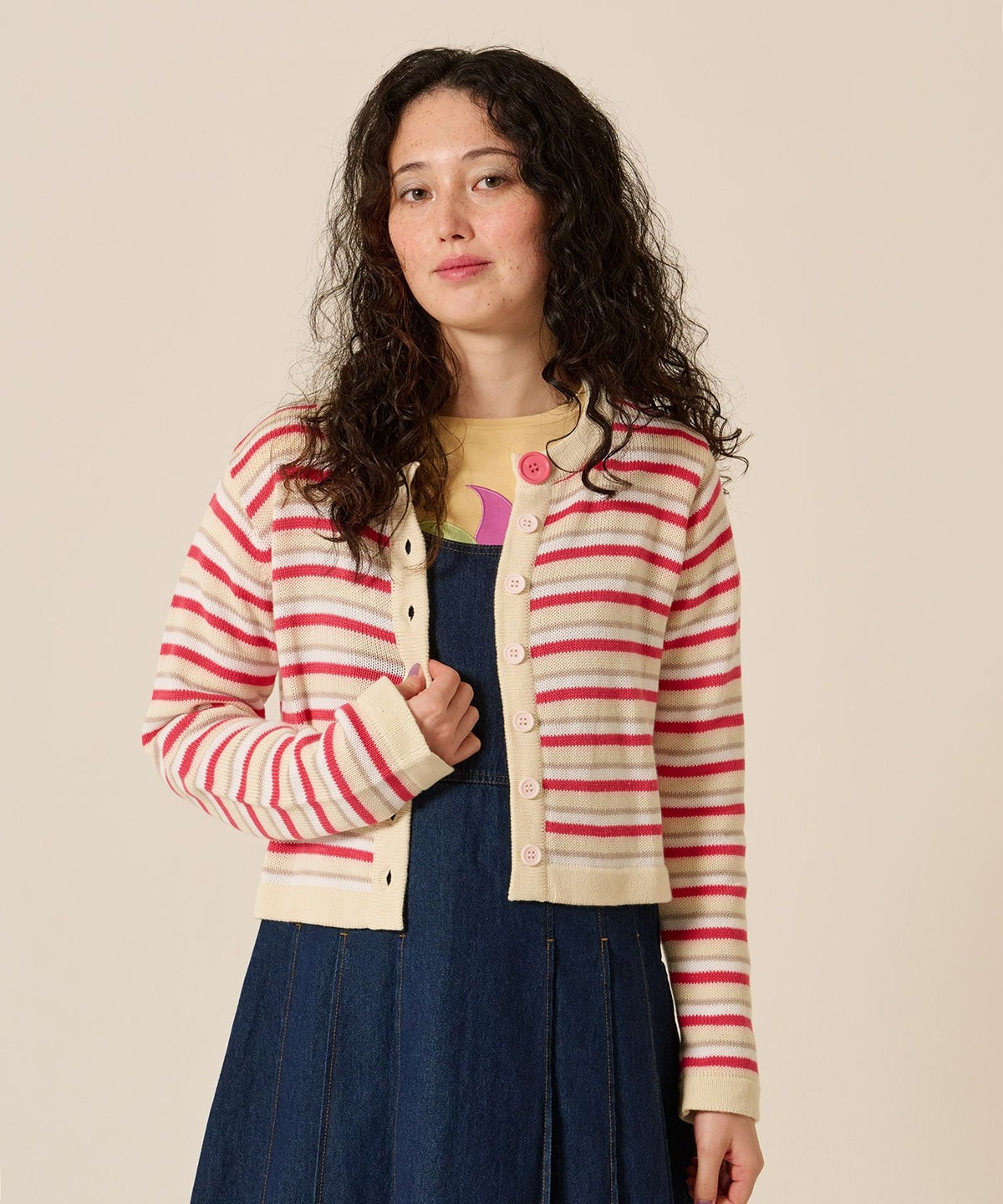 ボーダー/カーディガン/ピンク