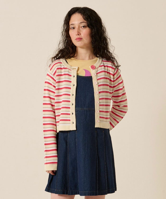 ボーダー/カーディガン/ピンク