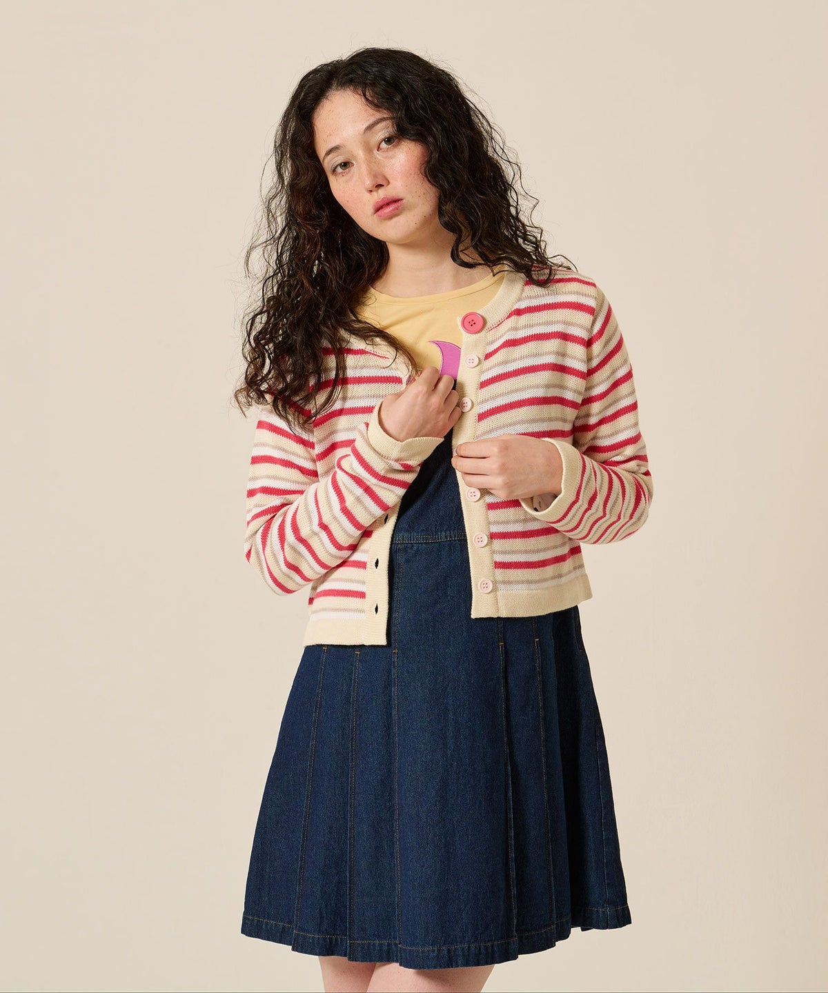 ボーダー/カーディガン/ピンク