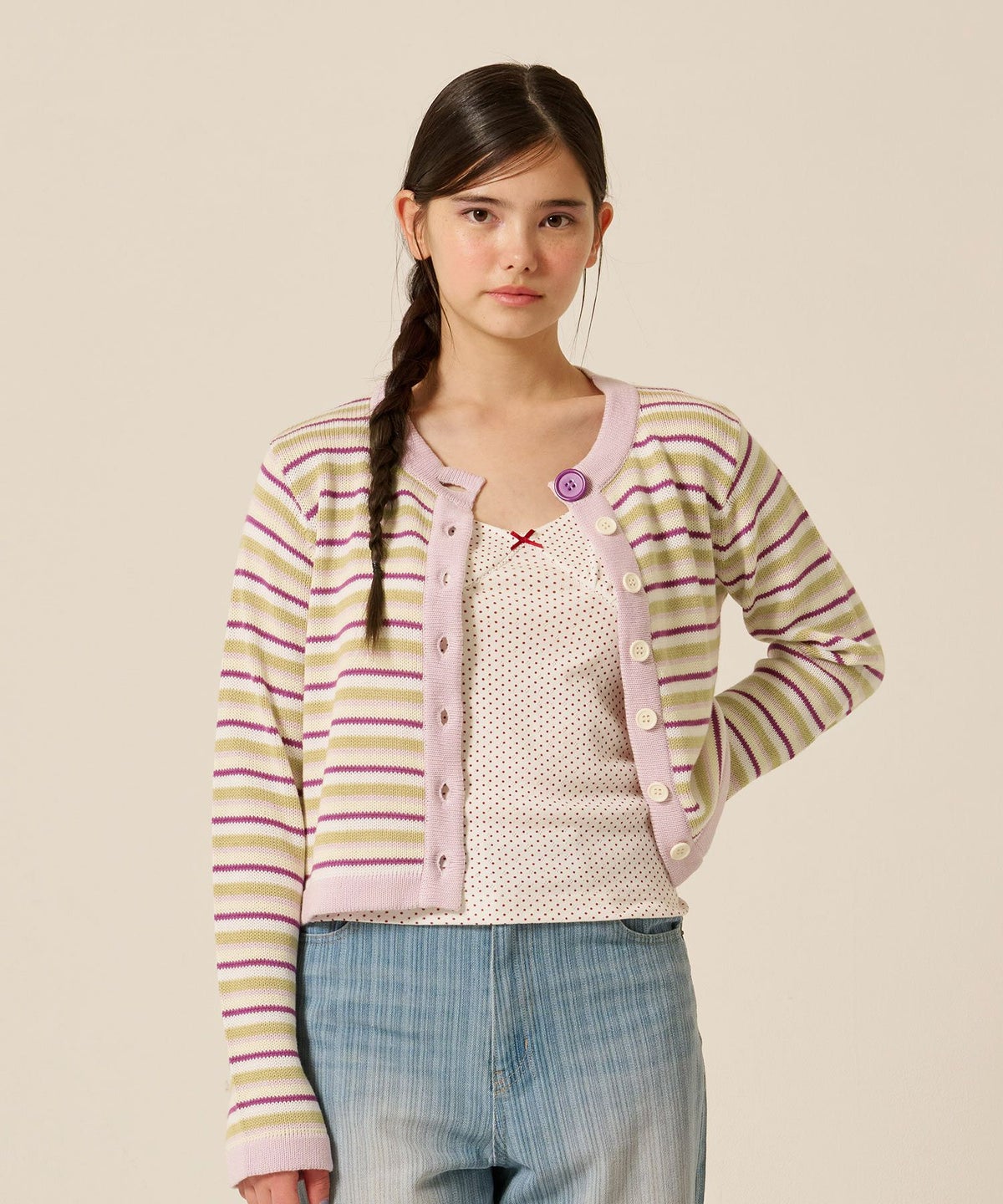 ボーダー/カーディガン/パープル