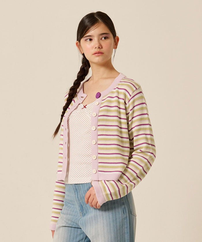 ボーダー/カーディガン/パープル