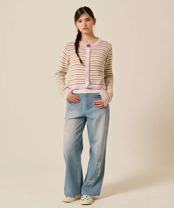 ボーダー/カーディガン/パープル