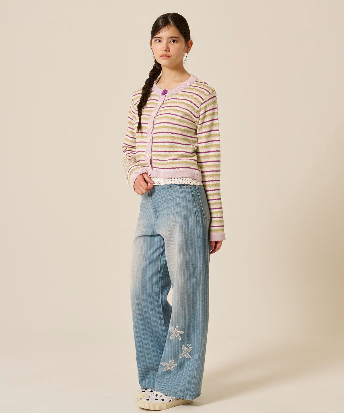 ボーダー/カーディガン/パープル